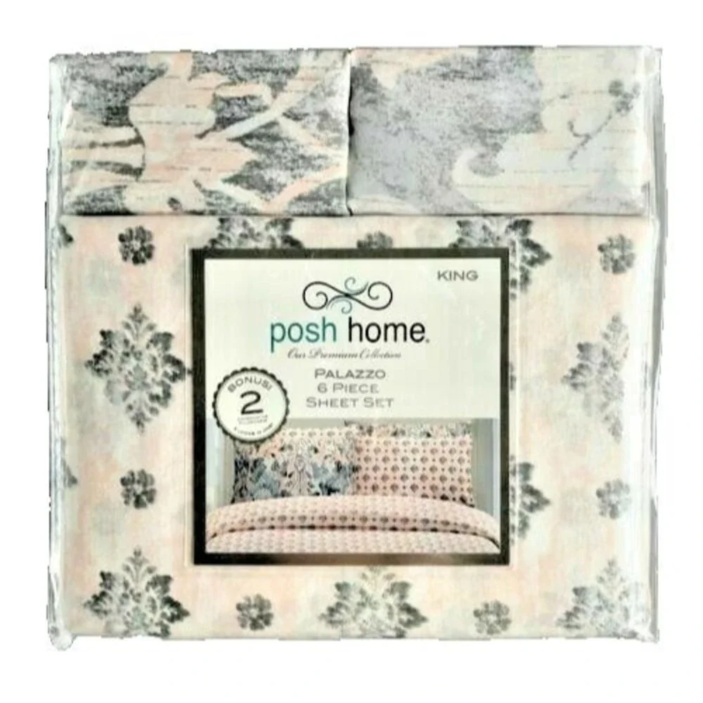 Posh Home King Size Sheet Set of 6 Palazzo 4 King Pillowcases Fitted Flat Pink